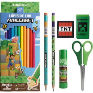 Kit Escolar Minecraft 12 Lapis de COR+6PC - Imagem 2